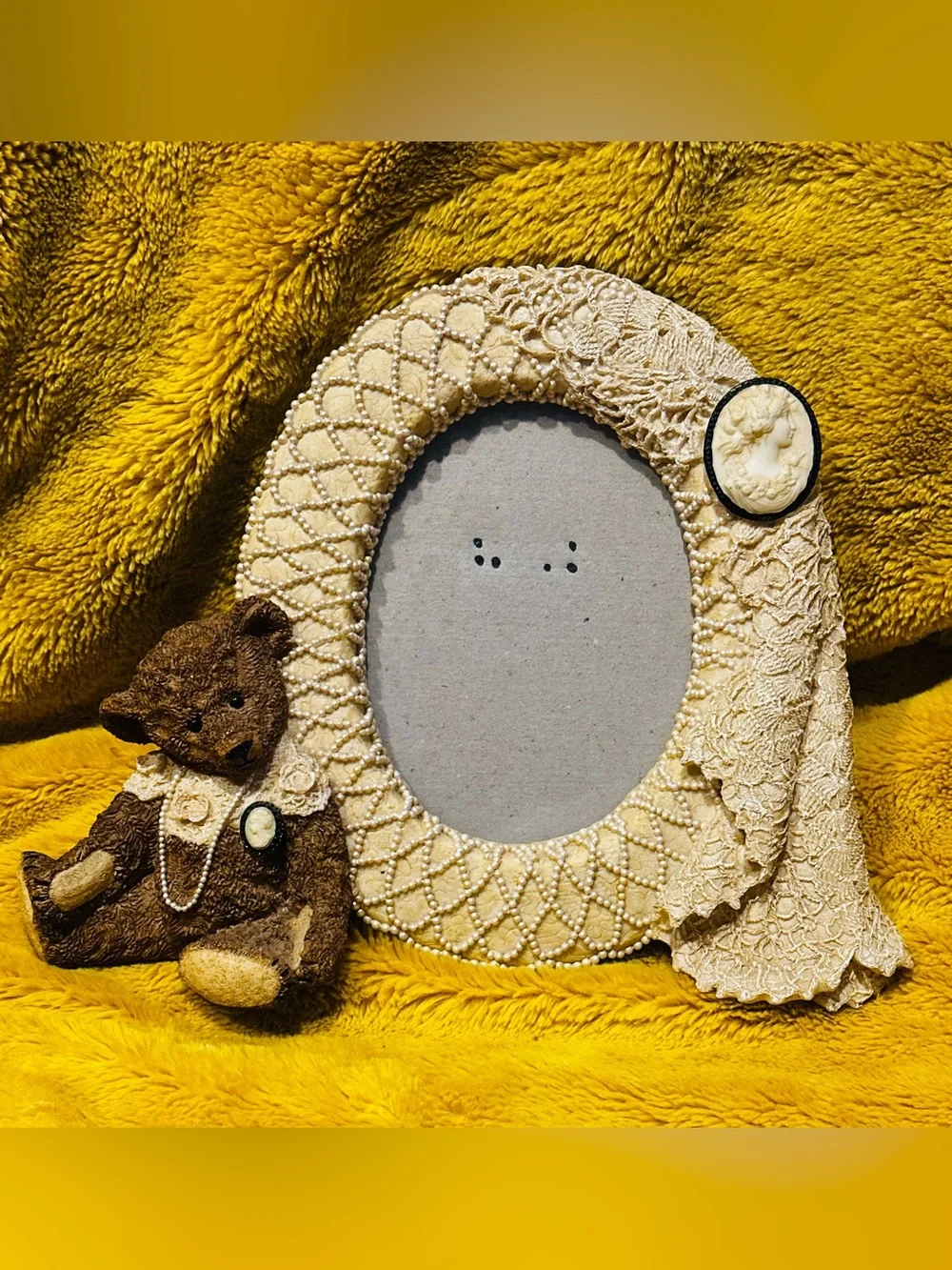 Fancy Frames Cameo Lace Ribbon Teddy Bear Lace Picture Frame Set Of 2 Victorian